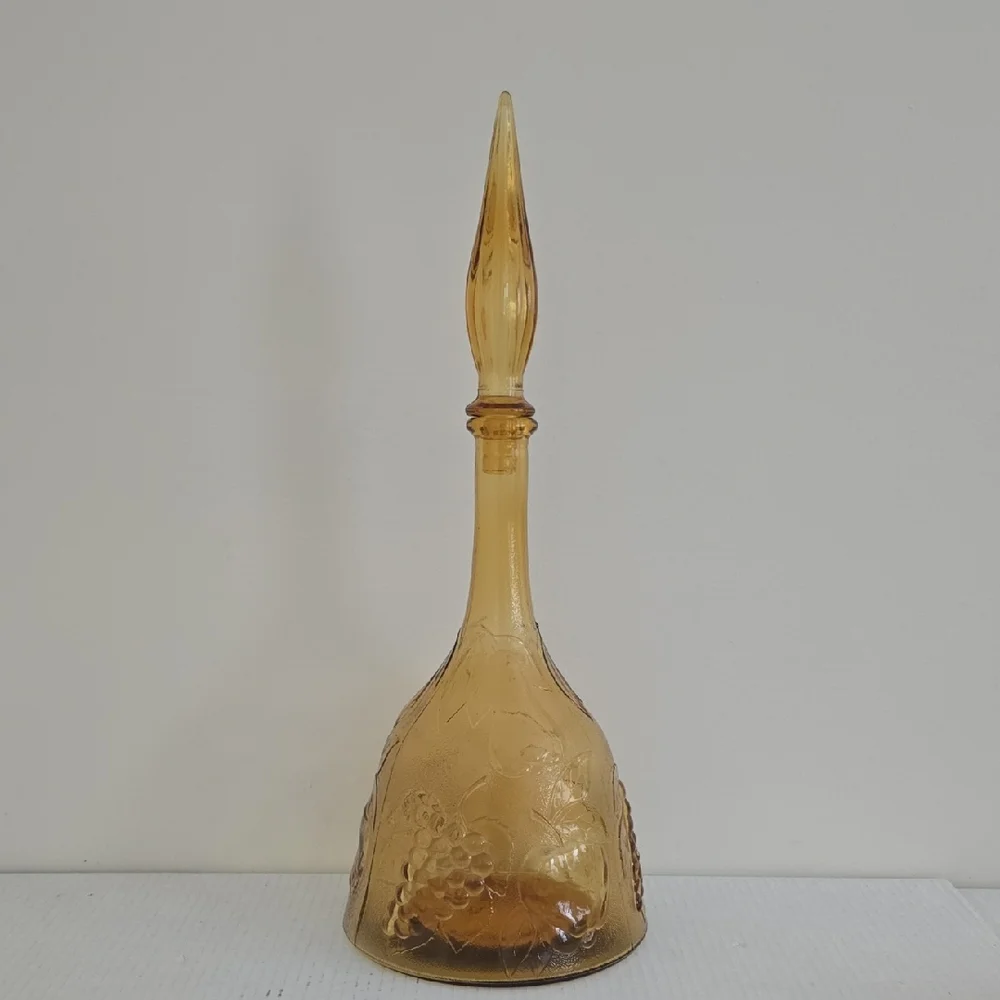 Vintage 1950s Empoli Three Fruits Pattern Amber Glass Decanter